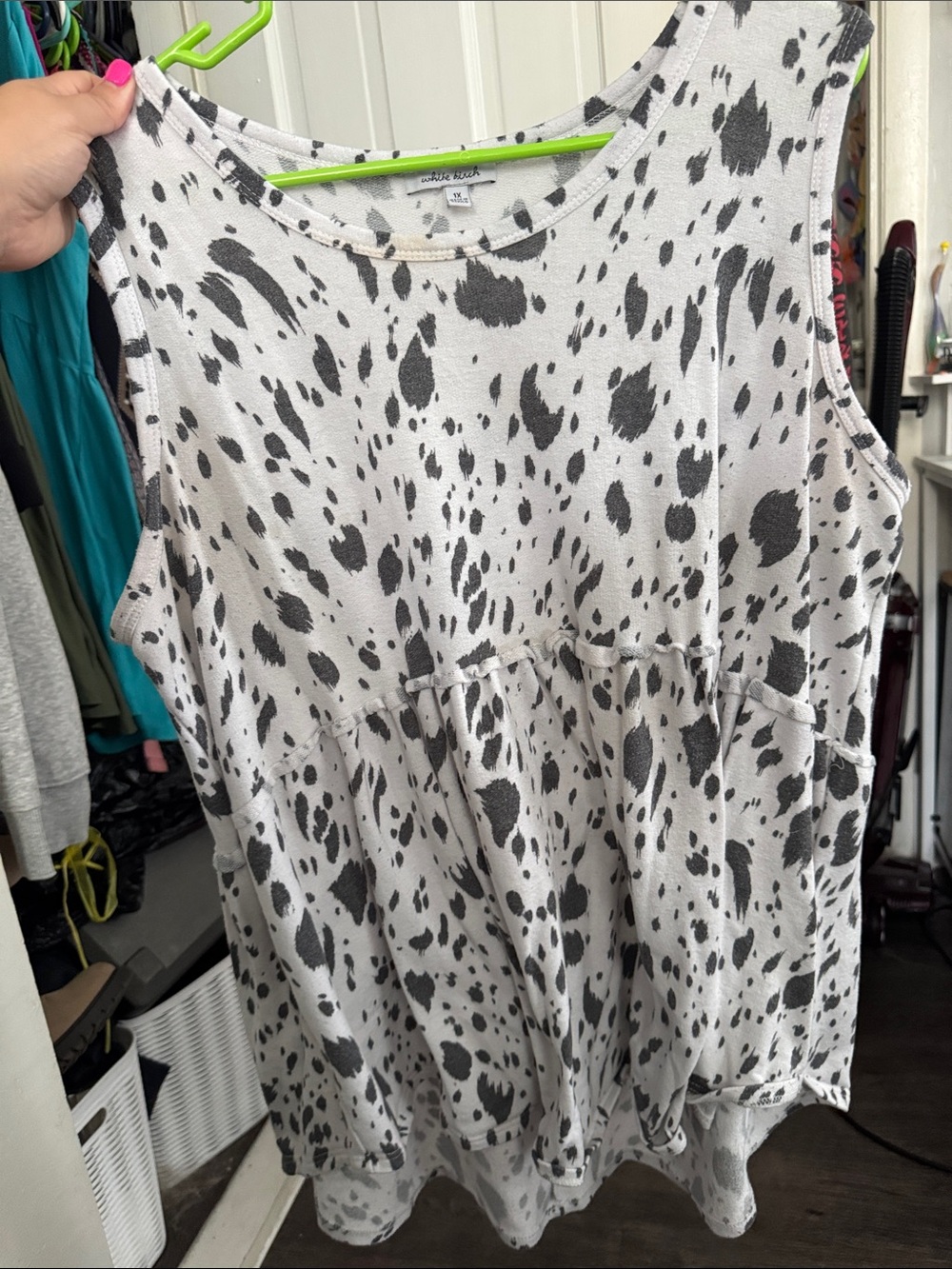 Sleeveless Black & White Animal-Print Peplum Babydoll Tank Top